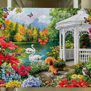 Colorful Garden Puzzle with Gazebo and letters on back